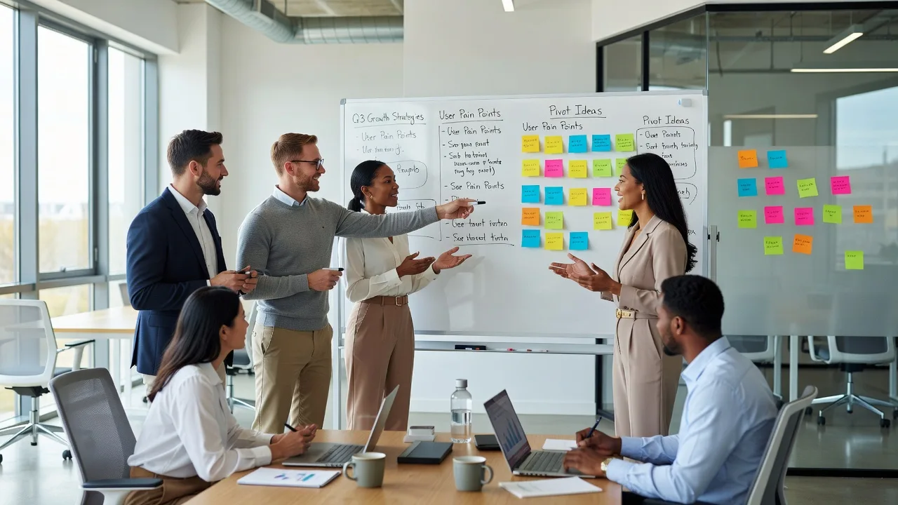 Team brainstorming with sticky notes