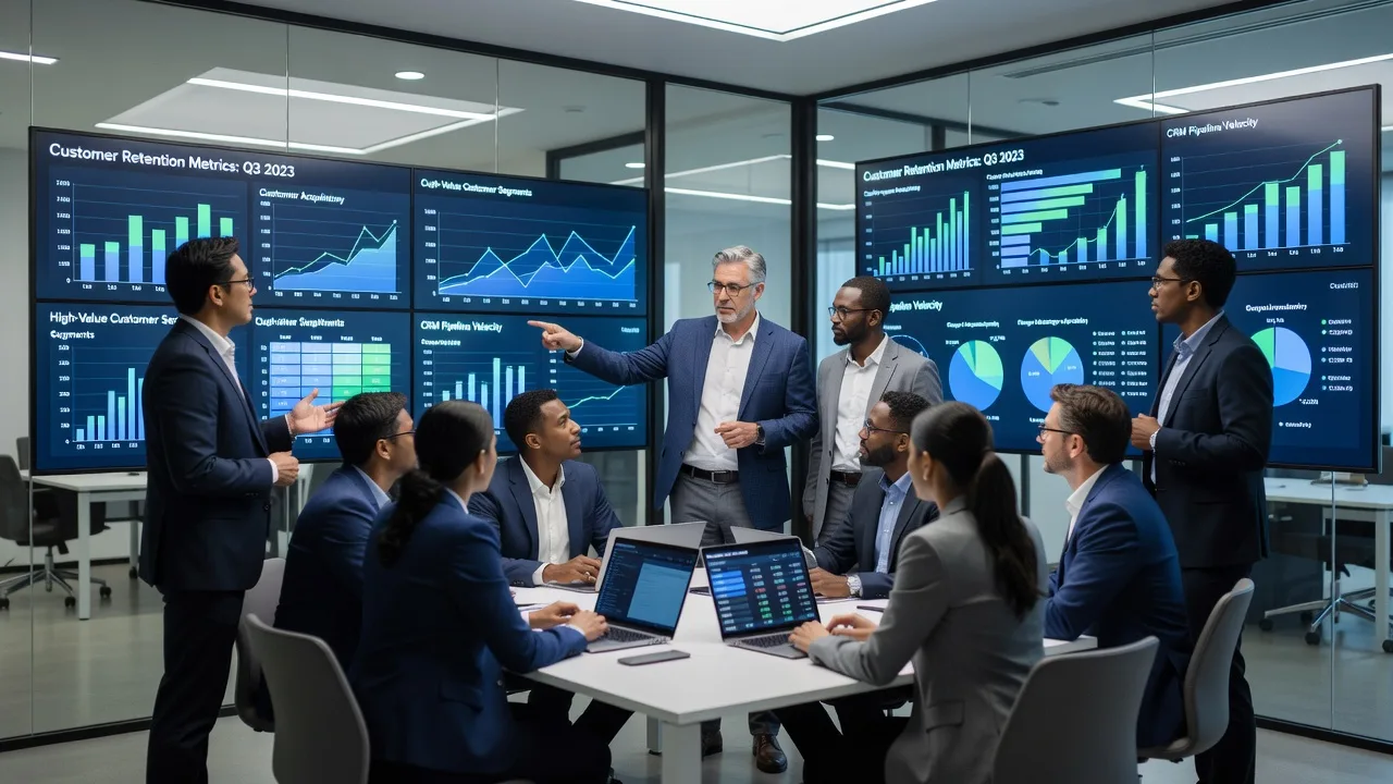 Reviewing customer analytics on a screen