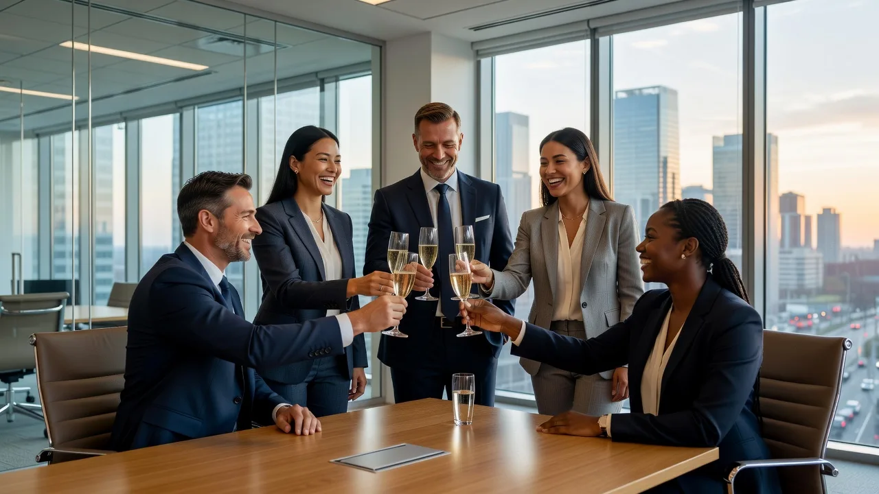 Business professionals celebrating a successful deal