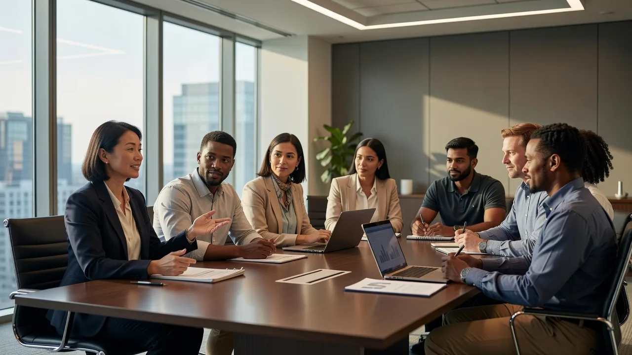 A diverse business team in a strategy meeting