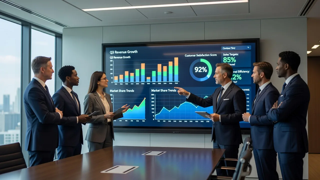 Team discussing a KPI dashboard