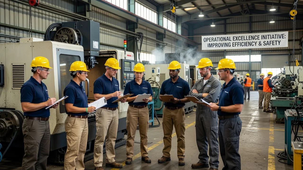 A consultant providing advice onsite at a factory