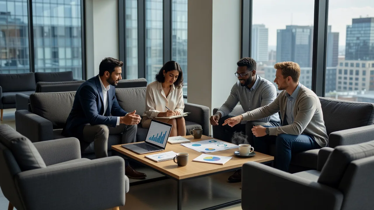 A strategy session in a comfortable lounge setting
