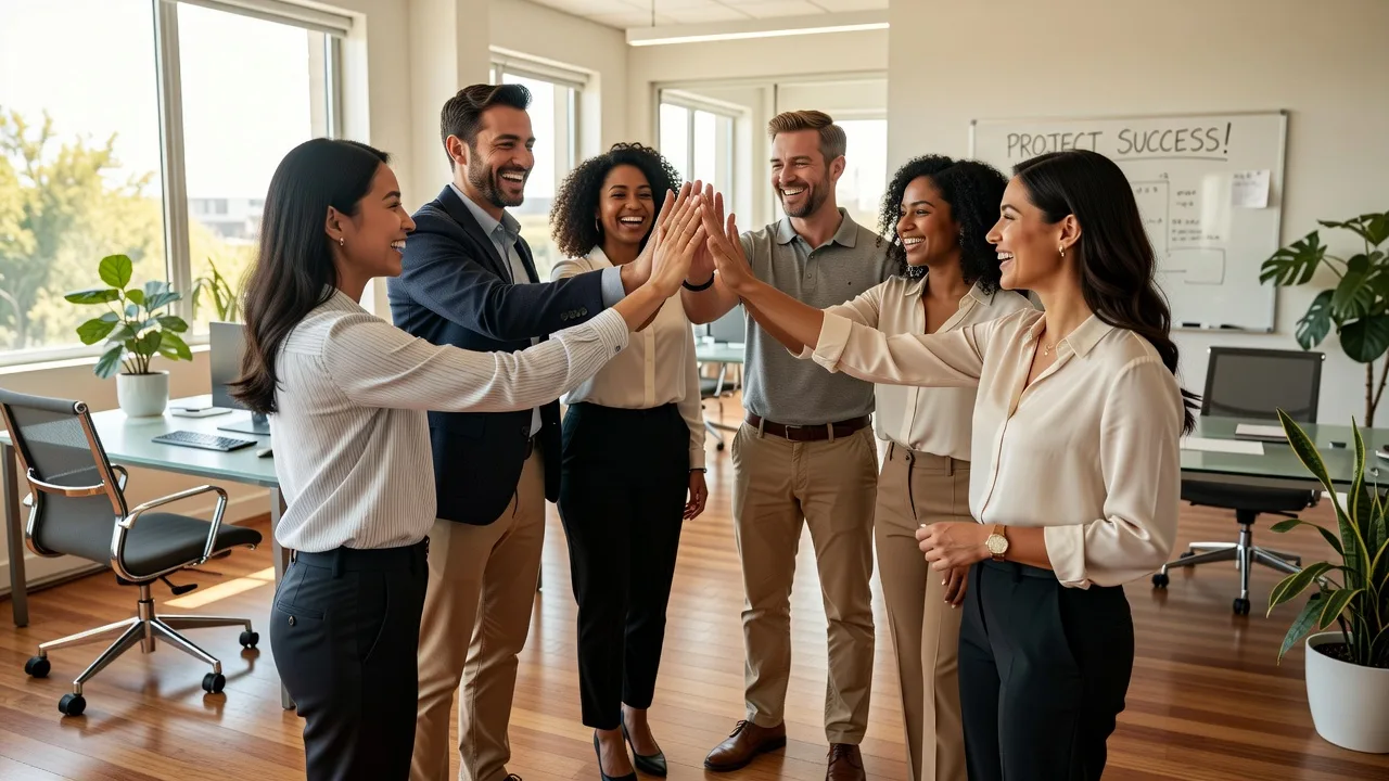 A team celebrating a successful project